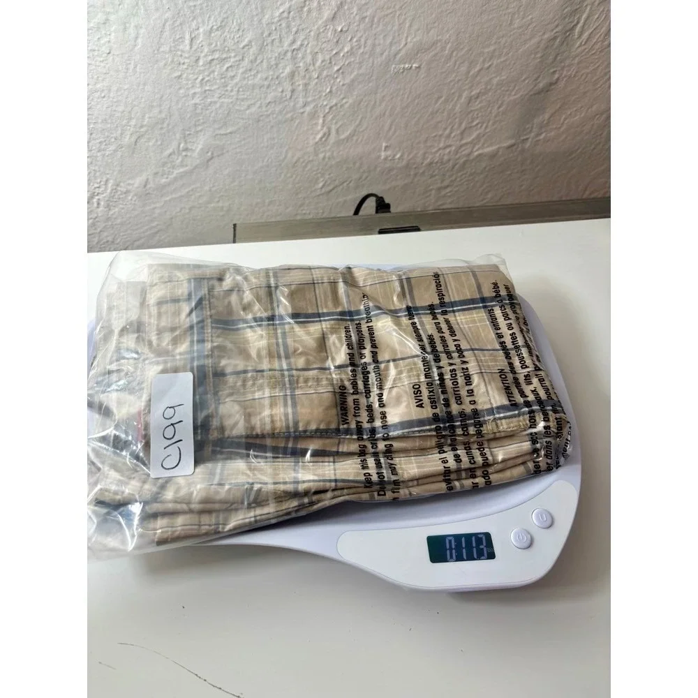 IZOD Plaid Chino Shorts Mens 38 Tan Grey Cotton Flat Front‎ 10